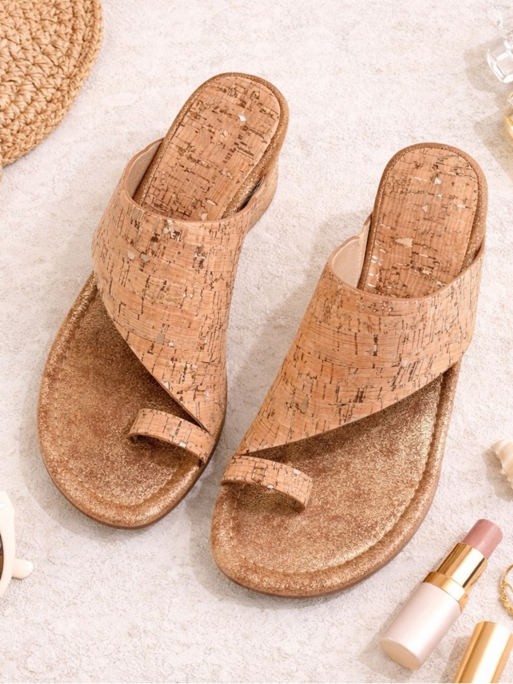 Donald Pliner Cork Platform Sandals Neutral Quiet Luxury Resort 8.5